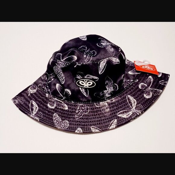 Petal and Peacocks Butterflies Black and White Bucket Hat NWT - Picture 3 of 10